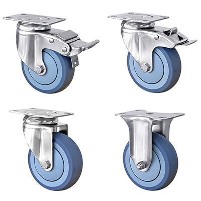 ล้อคาร์สเตอร์ TPR สีน้ําเงิน ความหนักปานกลาง 100kg-150KG ล้อคาร์สเตอร์สแตนเลส