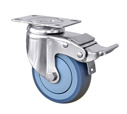 ล้อคาร์สเตอร์ TPR สีน้ําเงิน ความหนักปานกลาง 100kg-150KG ล้อคาร์สเตอร์สแตนเลส