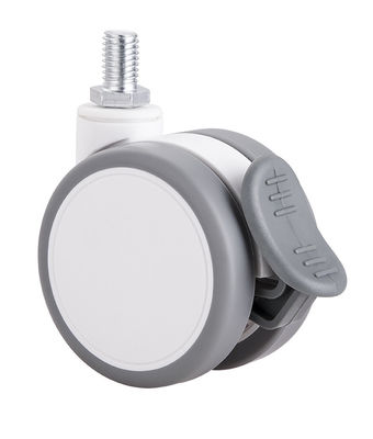 2.5 นิ้ว ขาวเงียบ Twin Wheel Caster กับแผ่นบน / เบรกเดียว