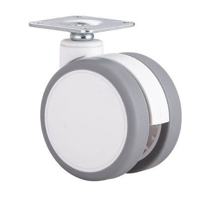 2.5 นิ้ว ขาวเงียบ Twin Wheel Caster กับแผ่นบน / เบรกเดียว
