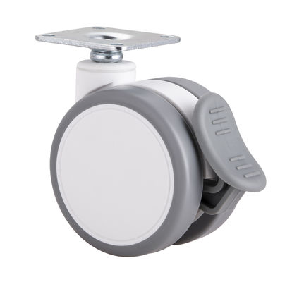 2.5 นิ้ว ขาวเงียบ Twin Wheel Caster กับแผ่นบน / เบรกเดียว